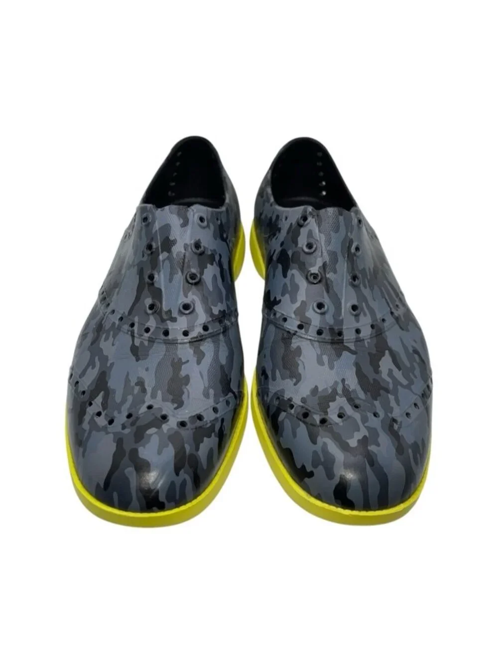 Biion Oxford Wingtip Spikeless Golf Shoes Women's 8 Grey Camo Yellow Men's 6